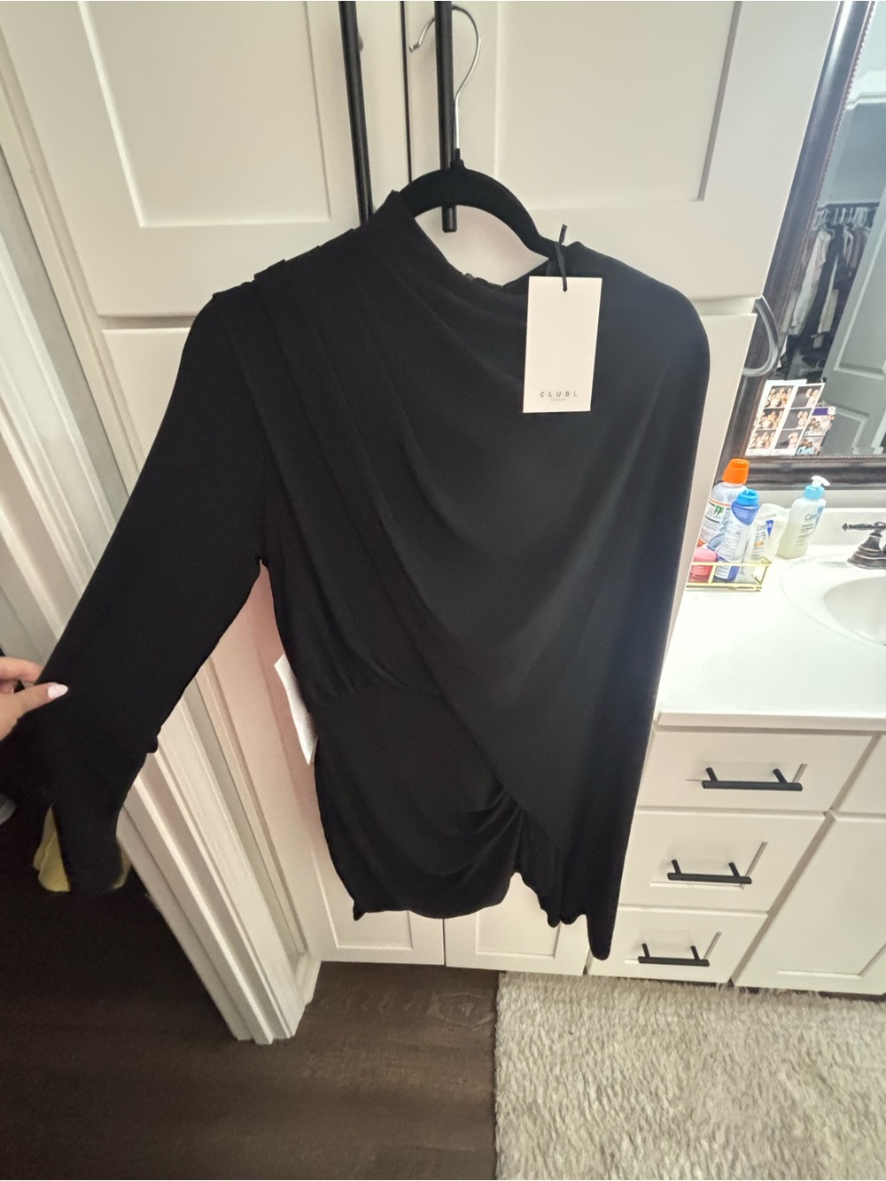CLUSE Black Asymmetric Draped Mini Dress